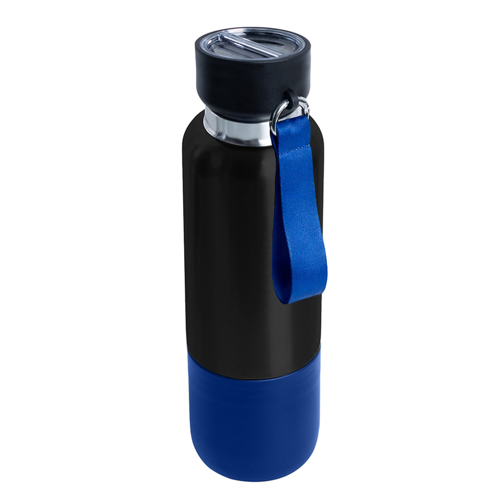 Термос Hike c ланьярдом и манжетой, чёрный-синий