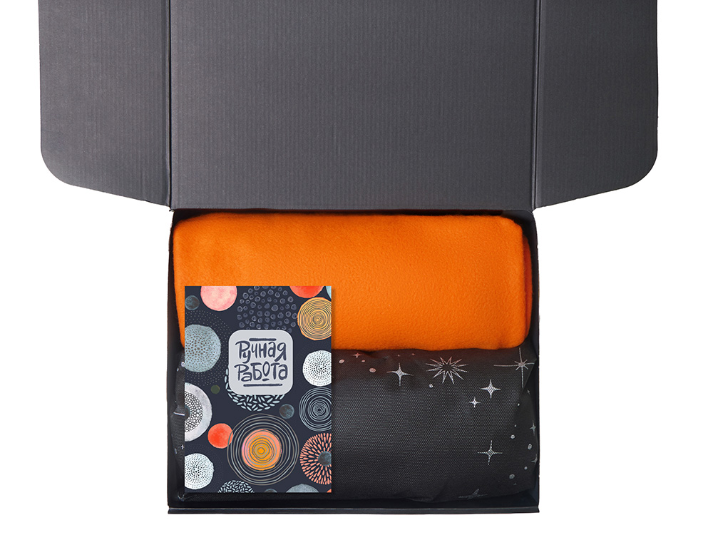 Подарочный набор с пледом, свечой и диффузором, оранжевый