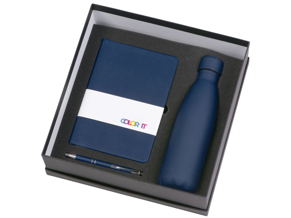 Подарочный набор с блокнотом С2, металлической ручкой и термобутылкой, темно-синий Подарочный набор с блокнотом С2, металлической ручкой и термобутылкой, темно-синий