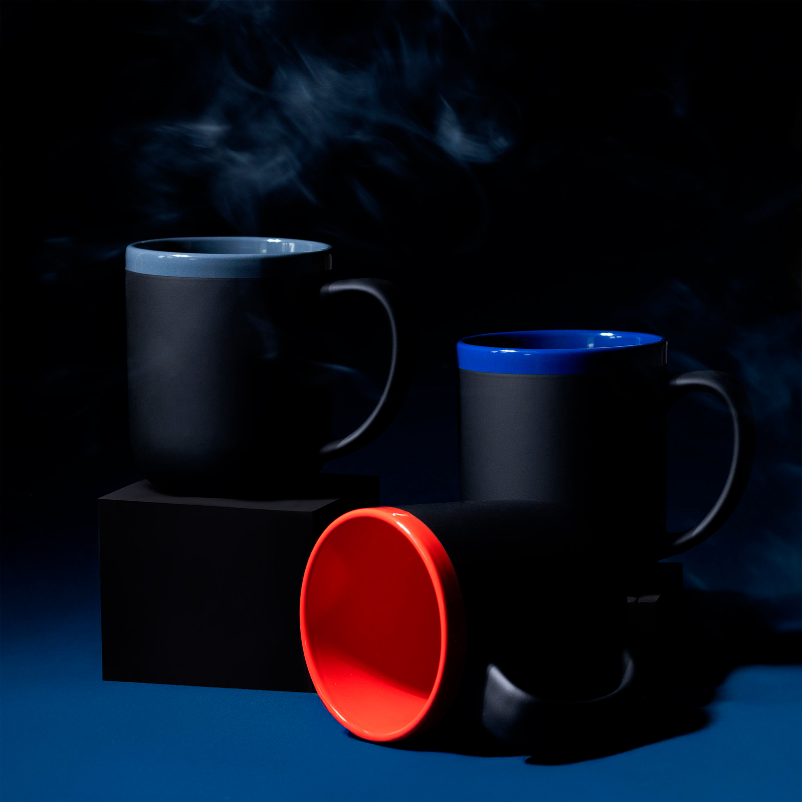 Кружка Barrel, софт-тач, чёрно-синяя