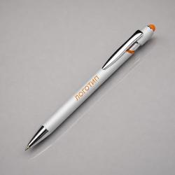 Ручка-стилус металлическая шариковая Sway Monochrome с цветным зеркальным слоем, серебристый с оранжевым Ручка-стилус металлическая шариковая Sway Monochrome с цветным зеркальным слоем, серебристый с оранжевым