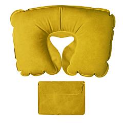 Подушка ROAD  надувная дорожная в футляре; желтый; 43,5х27,5 см; твил; шелкография