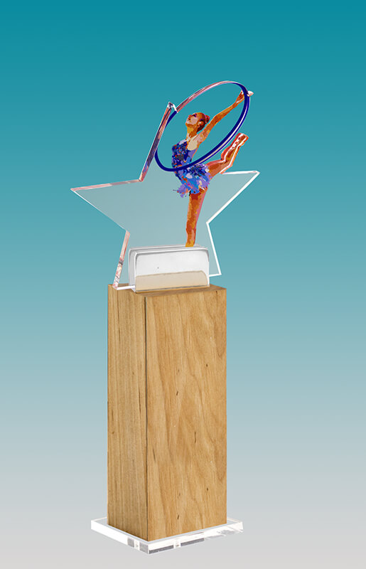 Акриловая награда на деревянной подставке Гимнастика